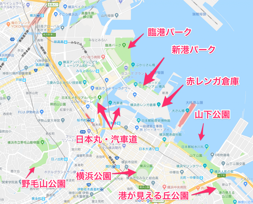横浜の公園位置関係