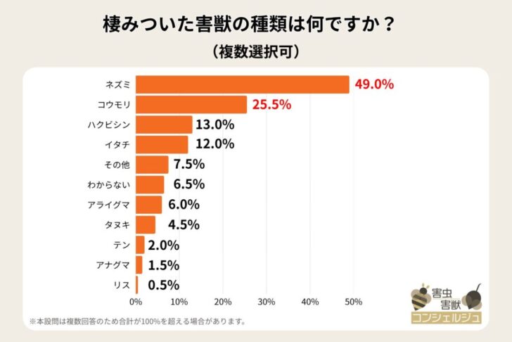 BEST株式会社が調査で判明、害獣は季節を問わず棲みつき、築年数の高い住宅や屋根裏が特に危険